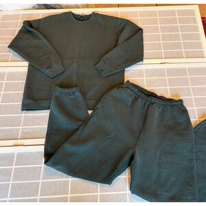 Vintage 90s Athletic Lands End Set Hunter Green Sweat Pants & Crew Sz M 10-12